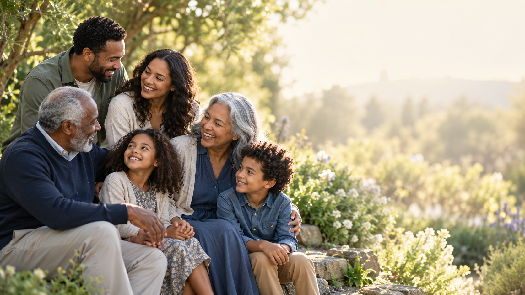 A family enjoying a warm moment together outdoors